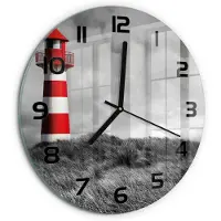 Tulup Wandklok - Vuurtoren Moderne Wandklok Glas - fi30 cm - Rood Wandklok Glas Decoratie - Zwarte handen - Ronde Klok - Glazen Wandklok Design - Klok Glas Met Opdruk