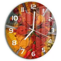 Tulup Wandklok - Specerijen Glazen Klok Met Print - fi30 cm - Rood Wandklok Glas Met Motief - Witte handen - Ronde Klok - Wandklok Glas Decoratie - Gekleurde Glazen Klok