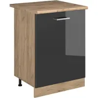 Vicco Keukenonderkast R-Line Antraciet Hoogglans/Goudkleurig Eiken 60 cm met 1 deur goudkleurig eiken werkblad, Model 72148