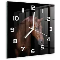 Tulup Wandklok - Bruin Paard Wandklok Glas Met Motief - 30x30 cm - Bruin Decoratieve Glazen Klok - Witte handen - Vierkante Klok - Gekleurde Glazen Klok - Glazen Klok Met Print