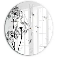 Tulup Wandklok - Paardenbloemtand Decoratieve Glazen Klok - fi60 cm - Zwart-wit Glazen Wandklok Design - Witte handen - Ronde Klok - Glazen Klok Met Print - Wandklok Glas Met Motief