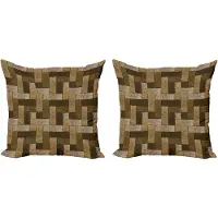 Abakuhaus Chocolade Sierkussenhoes Set van 2, Holzparkett Motief, Modern Accent Dubbelzijdige Digitale Print, 45x45, Beige