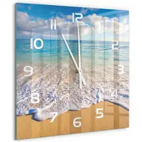 Tulup Wandklok - Hawaiiaans strand Decoratieve Glazen Klok - 60x60 cm - Blauw Glazen Wandklok Design - Witte handen - Vierkante Klok - Glazen Klok Met Print - Wandklok Glas Met Motief