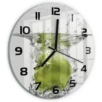 Tulup Wandklok - Appel onder water Glazen Wandklok Design - fi30 cm - Groente Klok Glas Met Opdruk - Zwarte handen - Ronde Klok - Wandklok Glas Met Motief - Decoratieve Glazen Klok