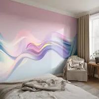Coloray Vliesbehang - Roze Snellijm Behang - 416x254 cm - Kleurrijke Golven Muurschildering - Slaapkamer behang Abstractie - Fotobehang Vlies - Slaapkamer behang