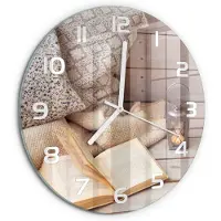 Tulup Wandklok - Ontspan met een boek. Klok Glas Met Opdruk - fi30 cm - Beige Moderne Wandklok Glas - Witte handen - Ronde Klok - Decoratieve Glazen Klok - Glazen Wandklok Design