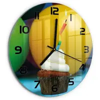 Tulup Wandklok - Verjaardagscupcake Klok Glas Met Opdruk - fi30 cm - Veelkleurig Moderne Wandklok Glas - Zwarte handen - Ronde Klok - Decoratieve Glazen Klok - Glazen Wandklok Design