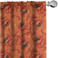 Abakuhaus Oranje Raamgordijnen, Klaprozen-Bloemen Romantiek, Lichtgewicht decoratieve 2-delige set met roedezak, 2 stuks 75 cm B x 245 cm L, Gebrand Oranje Geel