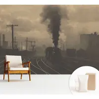 Wallfluent Fotobehang - Geel Vliesbehang - 312x219 cm - Industrielandschap Muurschildering - Slaapkamer behang Architectuur - Fotobehang Vlies - Slaapkamer behang
