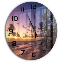 Tulup Wandklok - Weststrand Moderne Wandklok Glas - fi60 cm - Geel Wandklok Glas Decoratie - Zwarte handen - Ronde Klok - Glazen Wandklok Design - Klok Glas Met Opdruk