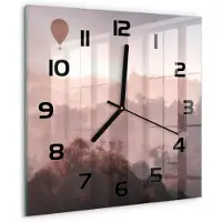 Tulup Wandklok - Ballonvaart boven het bos Wandklok Glas Met Motief - 30x30 cm - Bruin Decoratieve Glazen Klok - Zwarte handen - Vierkante Klok - Gekleurde Glazen Klok - Glazen Klok Met Print