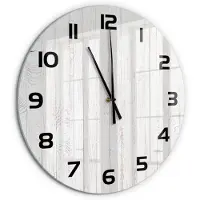 Tulup Wandklok - Houten achtergrond Moderne Wandklok Glas - fi60 cm - Wit Wandklok Glas Decoratie - Zwarte handen - Ronde Klok - Glazen Wandklok Design - Klok Glas Met Opdruk