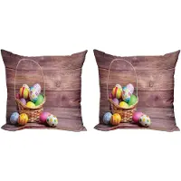 Abakuhaus Ostern Sierkussenhoes Set van 2, Bloemen en Tupfen, Modern Accent Dubbelzijdige Digitale Print, 50x50, Meerkleurig