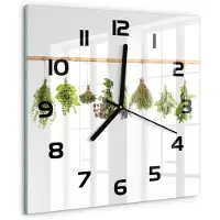 Tulup Wandklok - Kruiden aan een touwtje Moderne Wandklok Glas - 30x30 cm - Groente Wandklok Glas Decoratie - Zwarte handen - Vierkante Klok - Glazen Wandklok Design - Klok Glas Met Opdruk