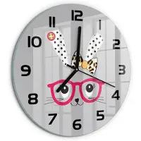 Tulup Wandklok - Konijn met bril Glazen Klok Met Print - fi30 cm - Roze Wandklok Glas Met Motief - Zwarte handen - Ronde Klok - Wandklok Glas Decoratie - Gekleurde Glazen Klok