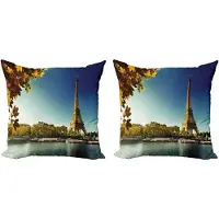 Abakuhaus Eiffeltoren Sierkussenhoes Set van 2, Paris met Turm, Modern Accent Dubbelzijdige Digitale Print, 40x40, Aarde Geel Groen Blauw