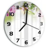 Tulup Wandklok - Lentebloemen Glazen Wandklok Design - fi30 cm - Veelkleurig Klok Glas Met Opdruk - Zwarte handen - Ronde Klok - Wandklok Glas Met Motief - Decoratieve Glazen Klok
