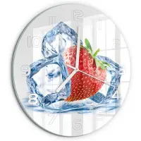 Tulup Wandklok - Aardbei met ijs Gekleurde Glazen Klok - fi30 cm - Rood Glazen Klok Met Print - Witte handen - Ronde Klok - Moderne Wandklok Glas - Wandklok Glas Decoratie