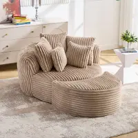 OKWISH Fauteuil 168 Bij 123 Bij 63 Cm - Met Hocker En Vijf Kussens - Voor Woonkamer En Slaapkamer - Chenille - Camel En Bruin