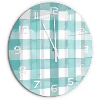Tulup Wandklok - Blauw raster Klok Glas Met Opdruk - fi60 cm - Blauw Moderne Wandklok Glas - Witte handen - Ronde Klok - Decoratieve Glazen Klok - Glazen Wandklok Design