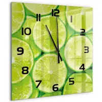 Tulup Wandklok - Limoenen Moderne Wandklok Glas - 60x60 cm - Groente Wandklok Glas Decoratie - Zwarte handen - Vierkante Klok - Glazen Wandklok Design - Klok Glas Met Opdruk