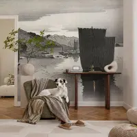 Coloray Vliesbehang - Grijs Snellijm Behang - 250x104 cm - Avondbaai Muurschildering - Slaapkamer behang Landschappen - Fotobehang Vlies - Gang behang