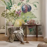 Coloray Vliesbehang - Geel Snellijm Behang - 312x219 cm - Bloemen En Vruchten Fotobehang Vlies - Hal behang Voedsel - Muurschildering - Woonkamer behang