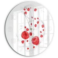 Tulup Wandklok - Frambozen met melk Wandklok Glas Decoratie - fi60 cm - Rood Gekleurde Glazen Klok - Witte handen - Ronde Klok - Klok Glas Met Opdruk - Moderne Wandklok Glas