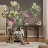 Coloray Vliesbehang - Wit Snellijm Behang - 152x104 cm - Bloemige Elegantie Muurschildering - Slaapkamer behang Bloemen En Planten - Fotobehang Vlies - Slaapkamer behang