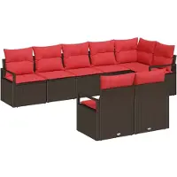 vidaXL Tuinset met 8 zitplaatsen, bruin en rood, van polyrotan