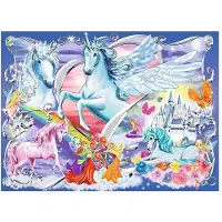 Ravensburger kinderpuzzel, 100 stukjes, XXL formaat, met glitter. Het mooiste thema: eenhoorns. Artikelnummer: 13928