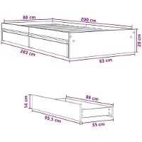vidaXL Bedombouw met opslag Grijs Sonoma 80 x 200 cm Bewerkt hout