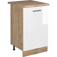 Vicco Keukenonderkast R-Line Wit Hoogglans/Goudkleurig Eiken 50 cm goudkleurig eiken werkblad, Model 70412