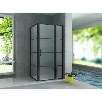 Aloni douchecabine met schuifdeur, vast element en zijwand, zwart mat, 80x120x200 cm