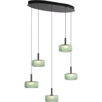 QAZQA Design hanglamp gunmetal met groen glas incl. LED 3-staps dimbaar 5-lichts Easylift - Fiera