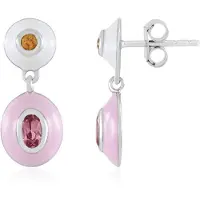 Cavill - Oorbellen 925 Sterling Zilver Platina Coating - Roze Toermalijn 0,40 ct & Oranje Saffier 0,16 ct - Modern Elegant Edelsteen
