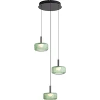 QAZQA Design hanglamp gunmetal met groen glas incl. LED 3-staps dimbaar 3-lichts easylift - Fiera
