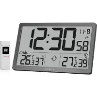KIENZLE Jumbo NEO LCD wandklok, grijs, met extra groot display en buitensensor