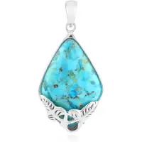 Cavill - Zilveren Hanger met Blauwe Kingman Mohave Turkoois 9,675 ct - 925 Sterling Zilver Geoxideerd - Druipvorm en Filigraan - Elegant Sieraad
