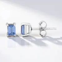 Cavill - Zilveren Oorstekers - 0,36 Ct Blauwe Ceylon Saffier - 925 Sterling Zilver - Platinelaag - Achthoek Edelsteen - Elegante Oorbellen
