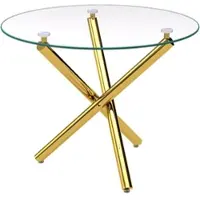 MODFU ronde conferentietafel met een blad van gehard glas, bijzettafeltje, eettafel met gouden poten, geschikt voor een woonkamer of café, goudkleurig