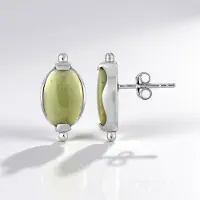 Cavill - Zilveren Oorbellen met Versteend Hout - 925 Sterling Zilver met Platina Finish - Ovaal Cabochon 4 ct - Handgemaakte Balinese Dames Oorbellen