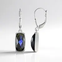 Cavill - 925 Sterling Zilveren Oorbellen - 6,75ct Blauwe Madagaskar Labradoriet - Gerhodineerd - Antiek Schaakbord Slijpvorm - Elegant