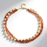 Cavill - Meerstrengige Halsketting - 925 Sterling Zilver Verguld - Zonnesteen 75,668 ct, Zoetwaterparels & Gouden Hematiet - Elegante Damesketting