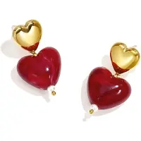 Yehwang Lola - Hartjes Oorbellen - Bruin/Rood - Stainless Steel - Goudlief.nl