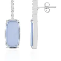 Cavill - Zilveren Oorstekers - 925 Sterling Zilver - Indiaanse Aqua Chalcedoon 6,48 ct - Antiek geslepen, Prong zetting, Modern & Elegant