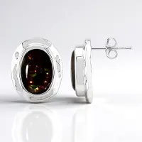 Cavill - 925 Sterling Zilver Oorbellen - Vuuragaat Ovaal Cabochon 6,77 ct - Handgemaakt, Elegante Mexicaanse Vuuragaat Sieraden