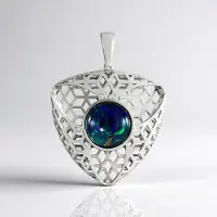 Cavill - Zilveren Hanger - 925 Sterling Zilver Gerhodineerd - 1,8 ct Mezezo Opaal Rond Cabochon - Ethiopische Opal Sieraden - Elegant Filigraan Design