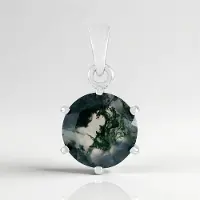 Cavill - Ronde Mosagaat Hanger - 2,79 Ct - 925 Sterling Zilver Gerhodineerd - Natuurlijke Groene Edelsteen - Braziliaanse Mosagaat - Elegante Sieraden