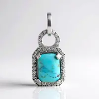 Cavill - Zilveren hanger - 925 Sterling Zilver Rhodium - Blauwe Kingman Mohave Turkoois 1.53 ct - Witte Topaasjes 0.036 ct - Vintage geometrisch